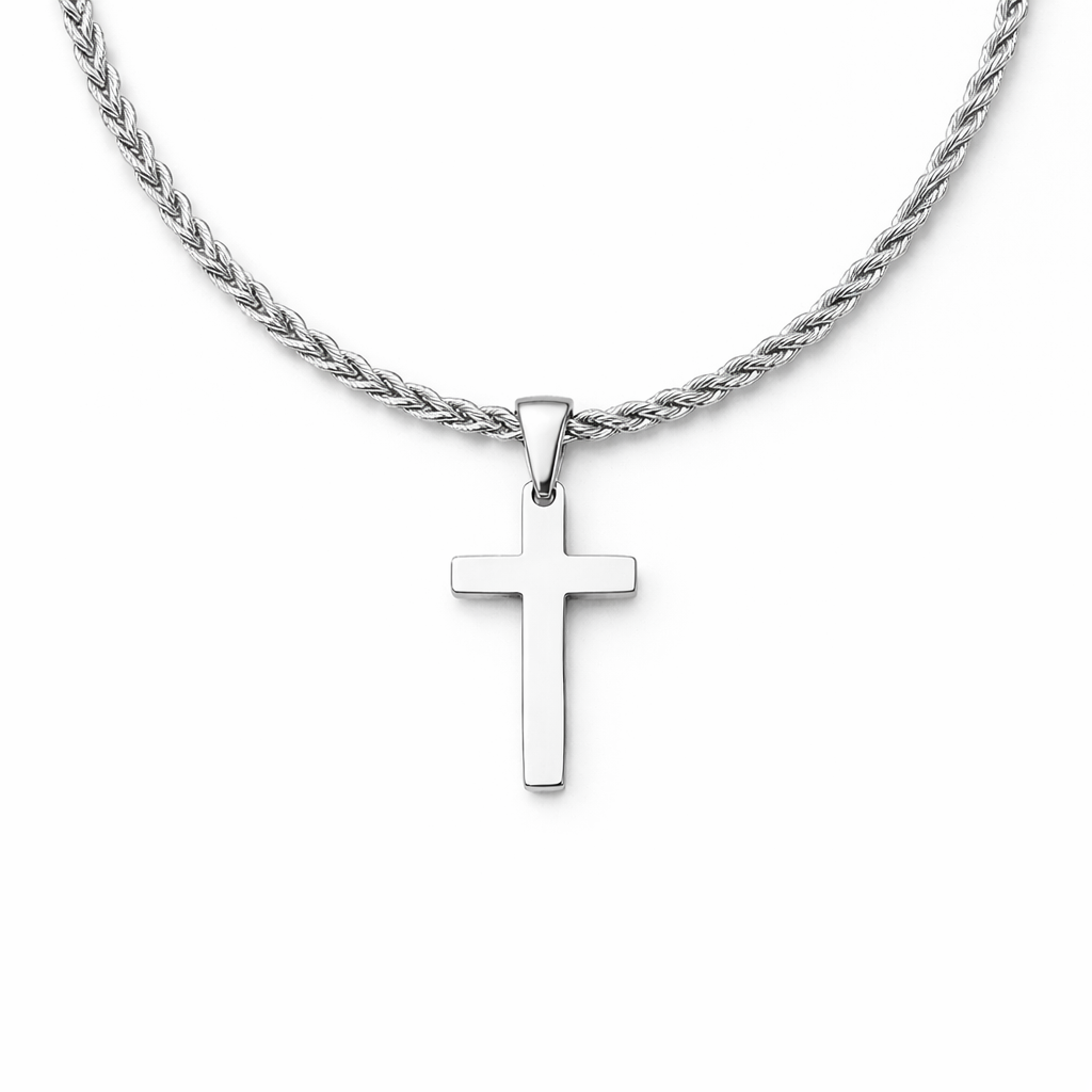 Silver Faith Cross – Rope Chain